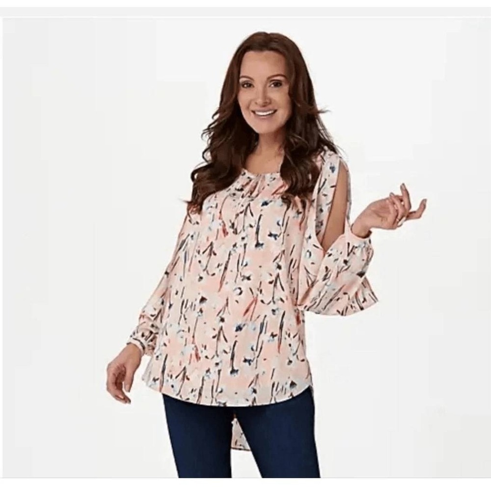 Haute Hippie Tribe Blouse Women Medium Peach Floral Cold Shoulder Boho Fiary Top